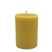 Beeswax Candles: Textured Pillars, Etched Flower Small