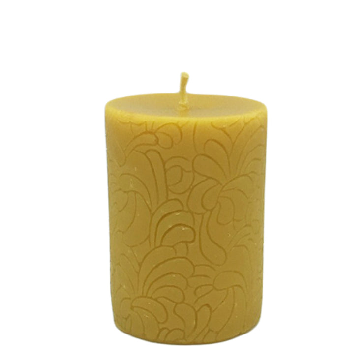 Beeswax Candles: Textured Pillars, Etched Flower Small