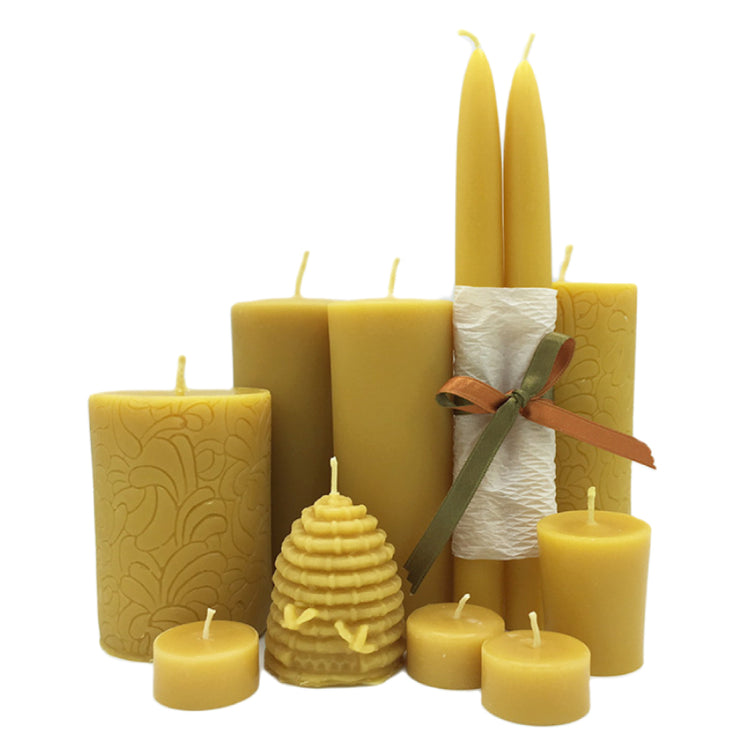 Beeswax Candles: Textured Pillars, Etched Flower Small